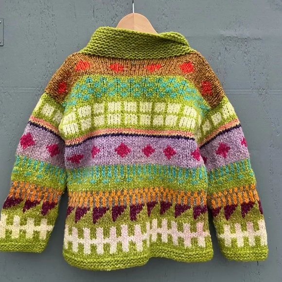 Vintage Chunky knite Cardigan Sweaters Colorful Knit Zip-Up Sweater Kids Unisex - Picture 3 of 5
